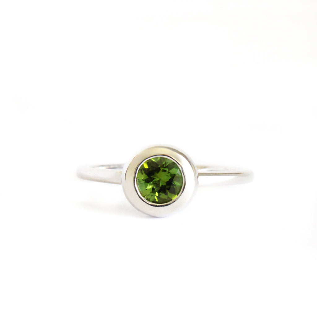 Cosmic Bezel Set Green Tourmaline White Gold Ring