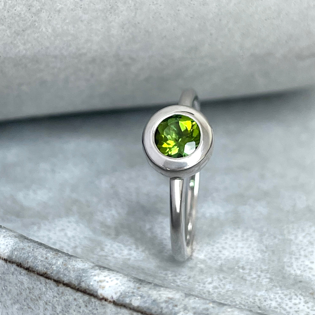 Cosmic Bezel Set Green Tourmaline White Gold Ring