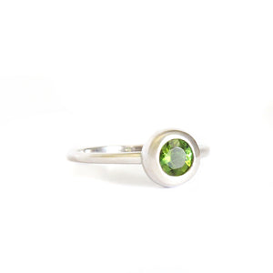 Cosmic Bezel Set Green Tourmaline White Gold Ring