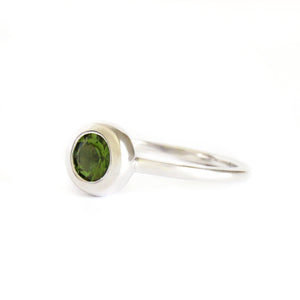 Cosmic Bezel Set Green Tourmaline White Gold Ring