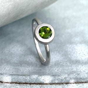 Cosmic Bezel Set Green Tourmaline White Gold Ring