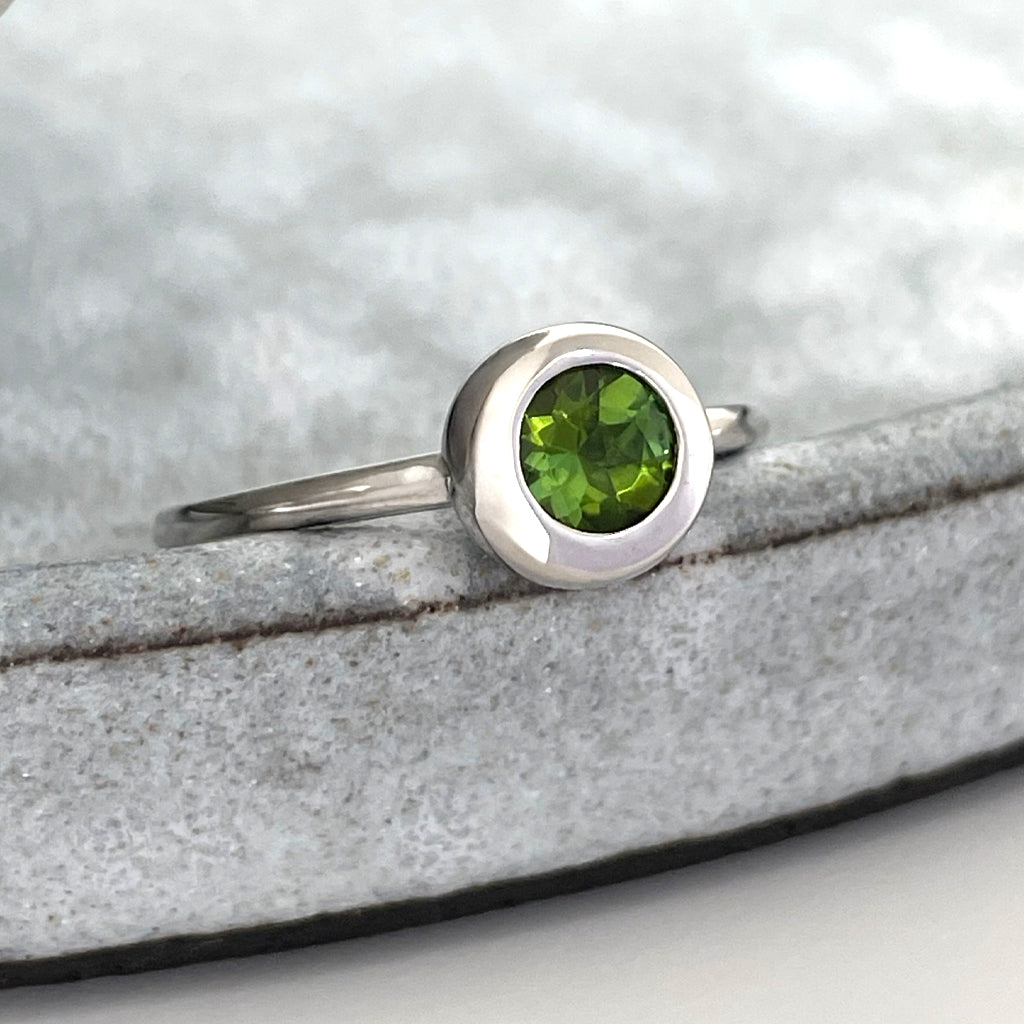 Cosmic Bezel Set Green Tourmaline White Gold Ring