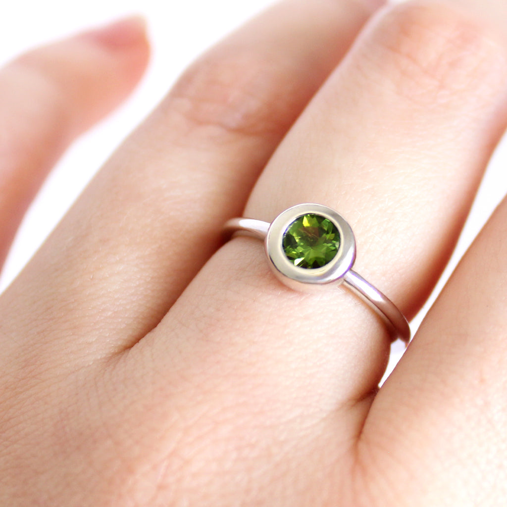 Cosmic Bezel Set Green Tourmaline White Gold Ring