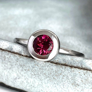 Cosmic Bezel Set Pink Tourmaline White Gold Ring