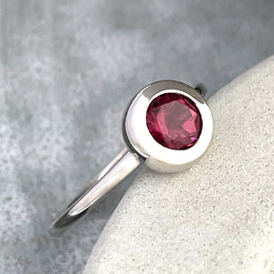 Cosmic Bezel Set Pink Tourmaline White Gold Ring