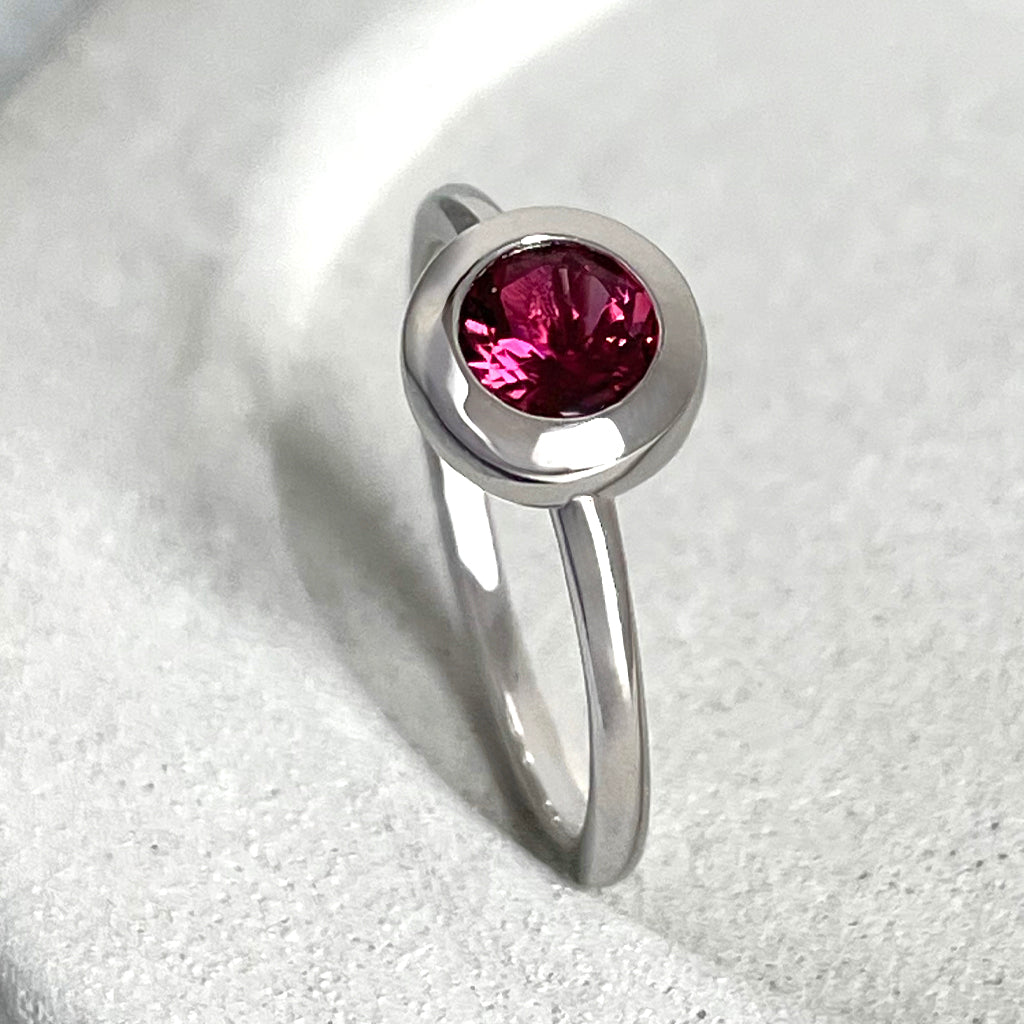 Cosmic Bezel Set Pink Tourmaline White Gold Ring