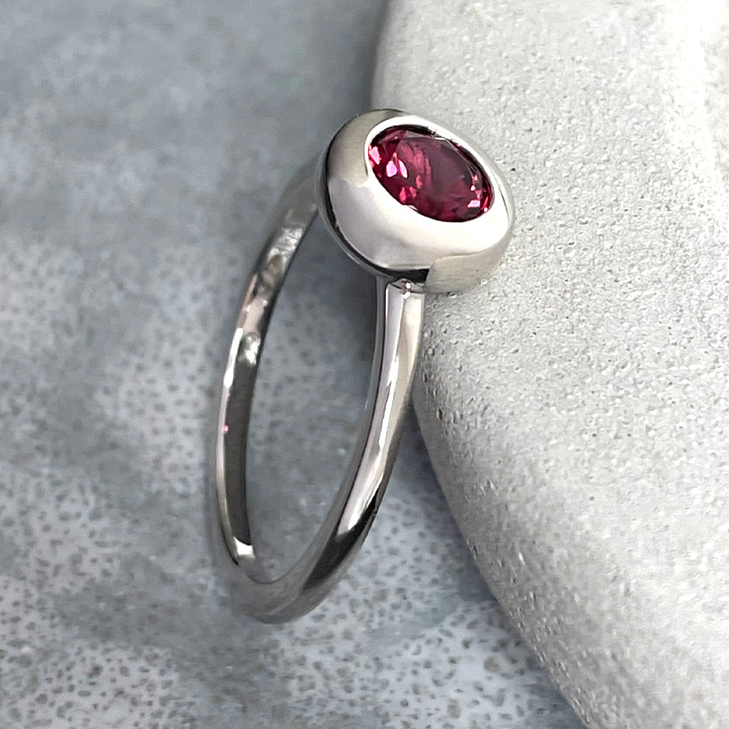 Cosmic Bezel Set Pink Tourmaline White Gold Ring