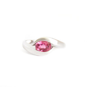 Curvaceous Split Band Oval Pink Tourmaline White Gold Ring