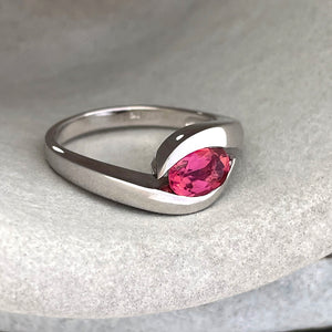 Curvaceous Split Band Oval Pink Tourmaline White Gold Ring