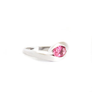 Curvaceous Split Band Oval Pink Tourmaline White Gold Ring