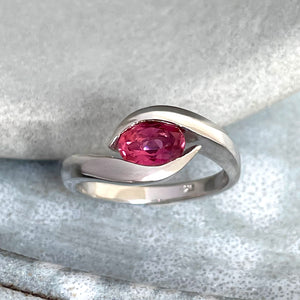 Curvaceous Split Band Oval Pink Tourmaline White Gold Ring