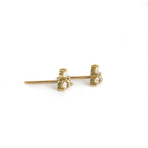 Cute Trilogy White Diamond Yellow Gold Stud Earrings