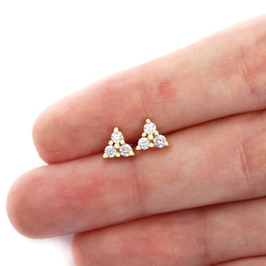 Cute Trilogy White Diamond Yellow Gold Stud Earrings