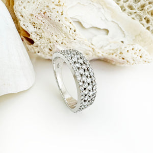 Dazzling Four Bar Half Eternity White Diamond White Gold Ring