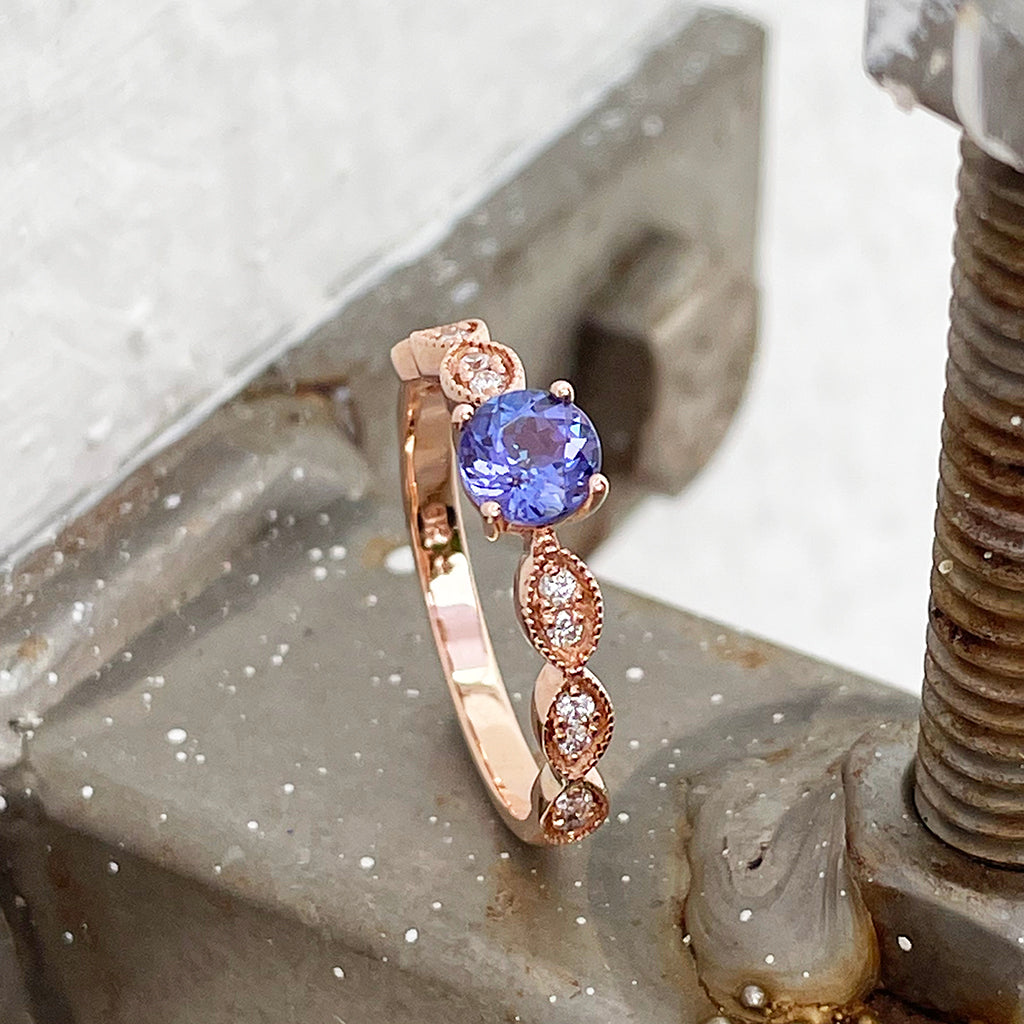 Tanzanite and diamond rose gold ring