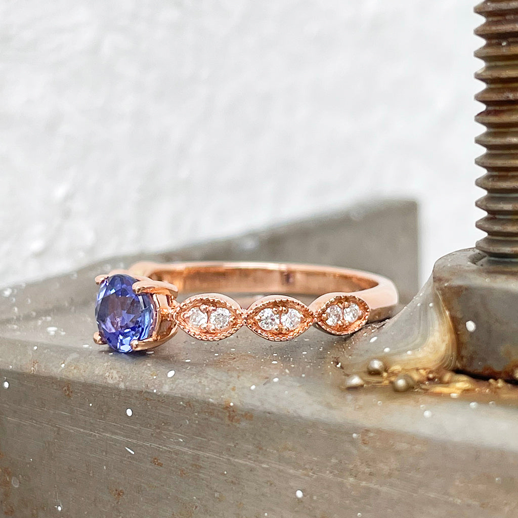 Tanzanite and diamond rose gold ring