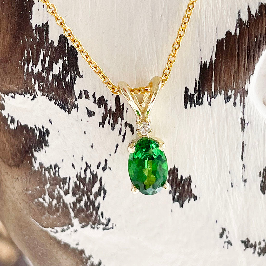 Delicate Split Bale Oval Tsavorite and Diamond Highlight Pendant