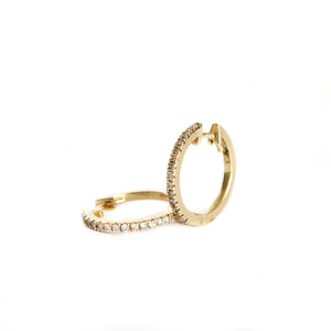 Delicate White Diamond Hoop Yellow Gold Earrings