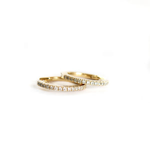 Delicate White Diamond Hoop Yellow Gold Earrings