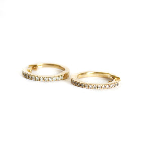 Delicate White Diamond Hoop Yellow Gold Earrings