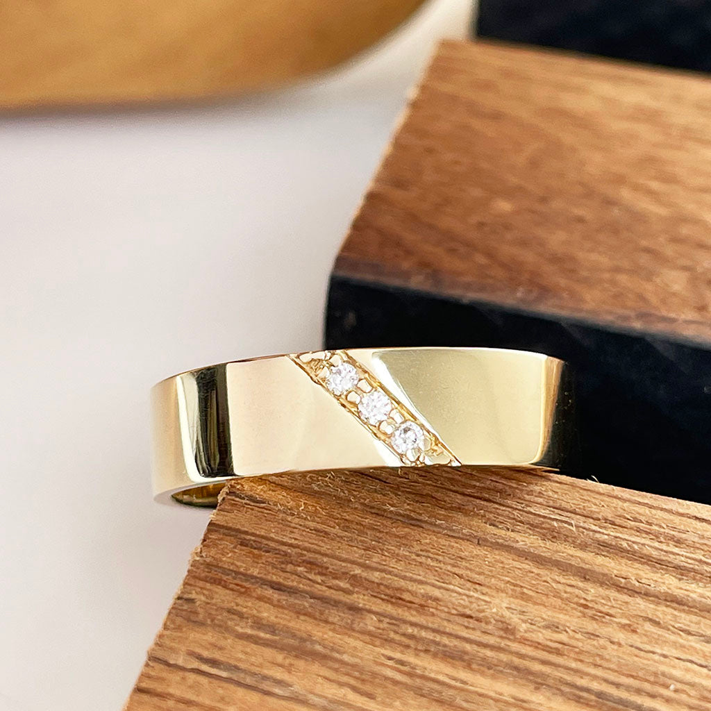 Yellow Gold Diamond Mens Band Ring