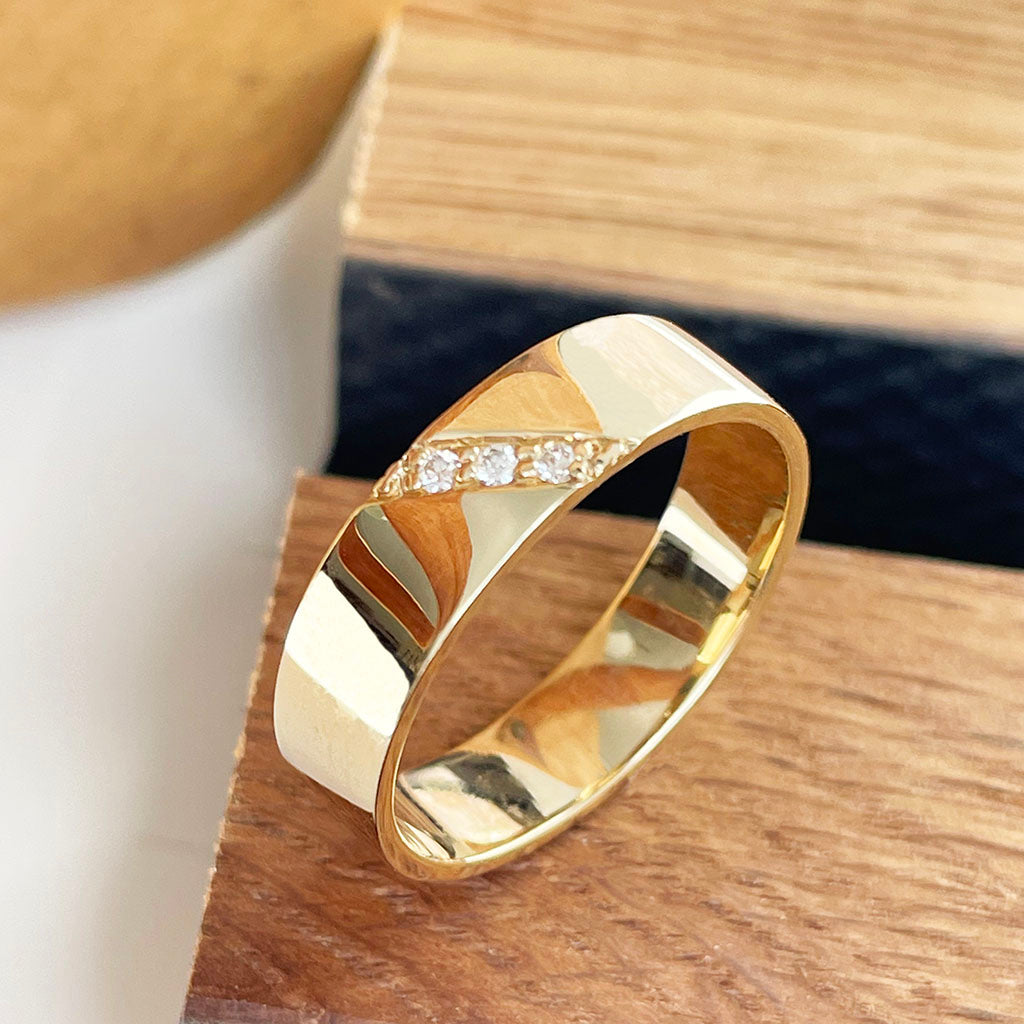 Yellow Gold Diamond Mens Band Ring