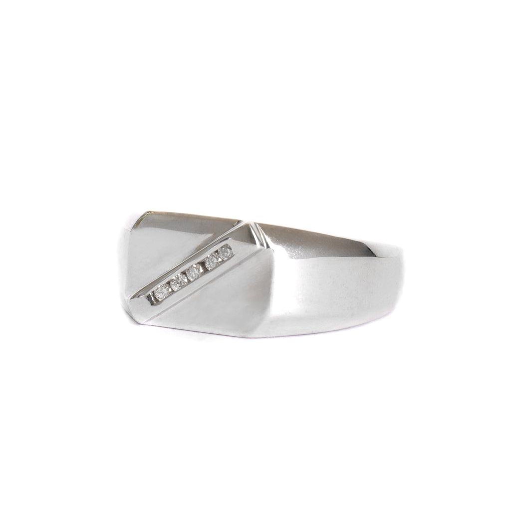 Diagonally Raised Five Diamond White Gold Mens Ring