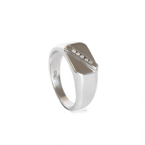 Diagonally Raised Five Diamond White Gold Mens Ring