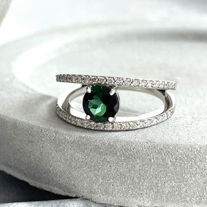 Diamond Encrusted Split Band Green Tourmaline Ring