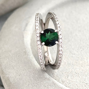 Diamond Encrusted Split Band Green Tourmaline Ring