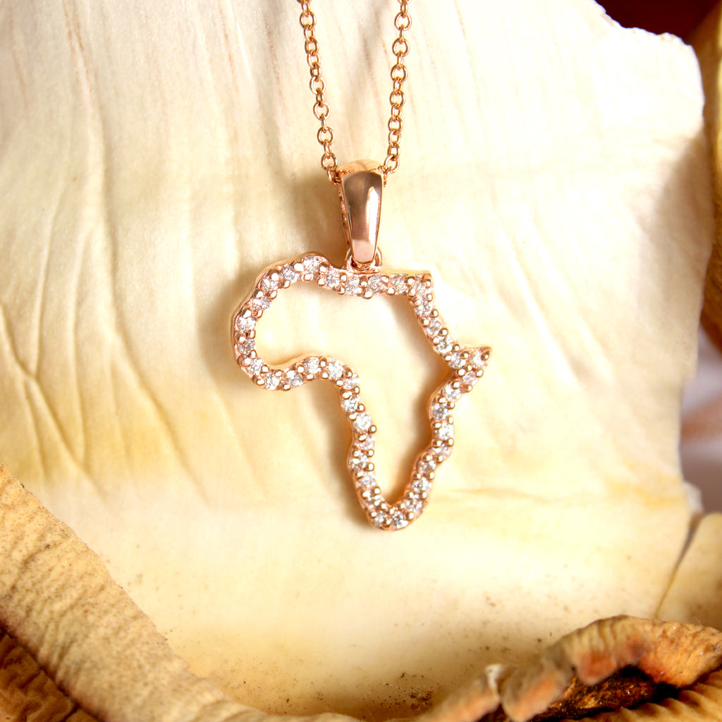 Diamond Studded Africa Rose Gold Pendant