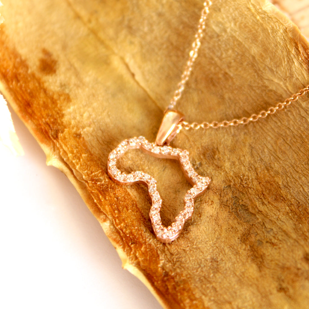 Diamond Studded Africa Rose Gold Pendant