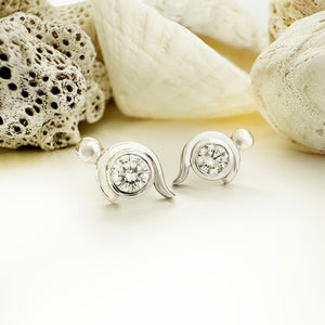 Diamond Studs With White Gold Bead and Curve Detailing