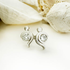 Diamond Studs With White Gold Bead and Curve Detailing