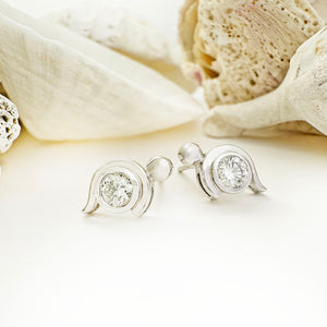 Diamond Studs With White Gold Bead and Curve Detailing