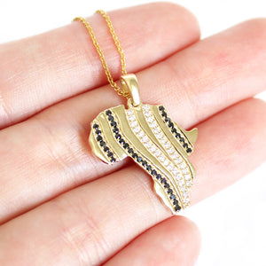 Double Black and White Diamond Zebra Striped Africa Map Yellow Gold Pendant