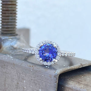 Diamond Halo Tanzanite Ring