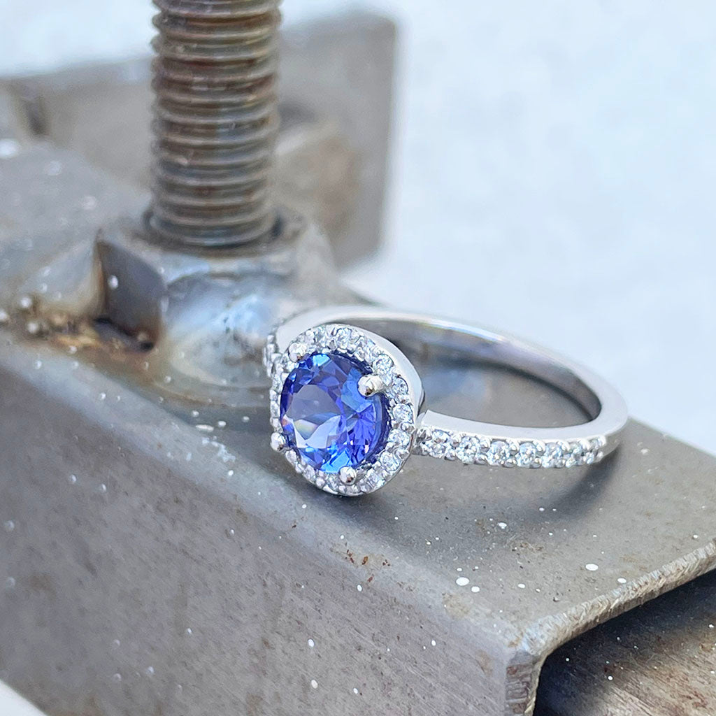 Diamond Halo Tanzanite Ring