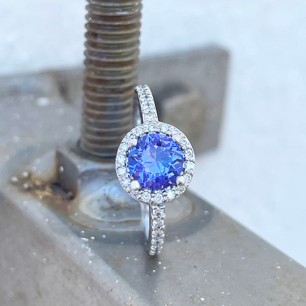 Diamond Halo Tanzanite Ring