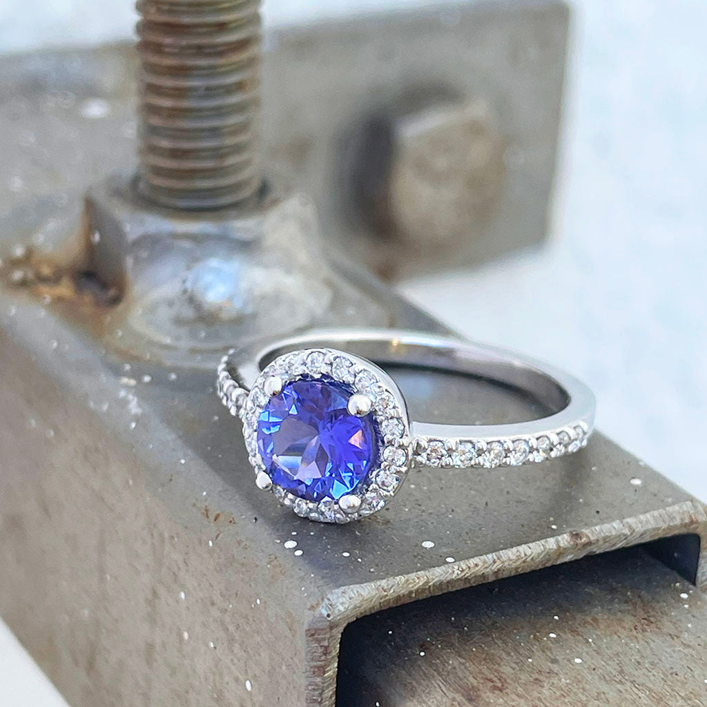 Diamond Halo Tanzanite Ring