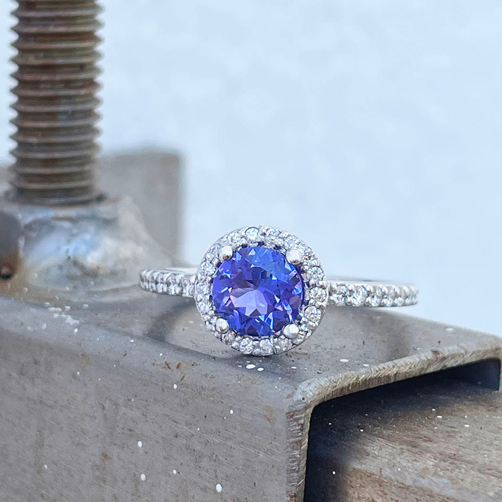 Diamond Halo Tanzanite Ring