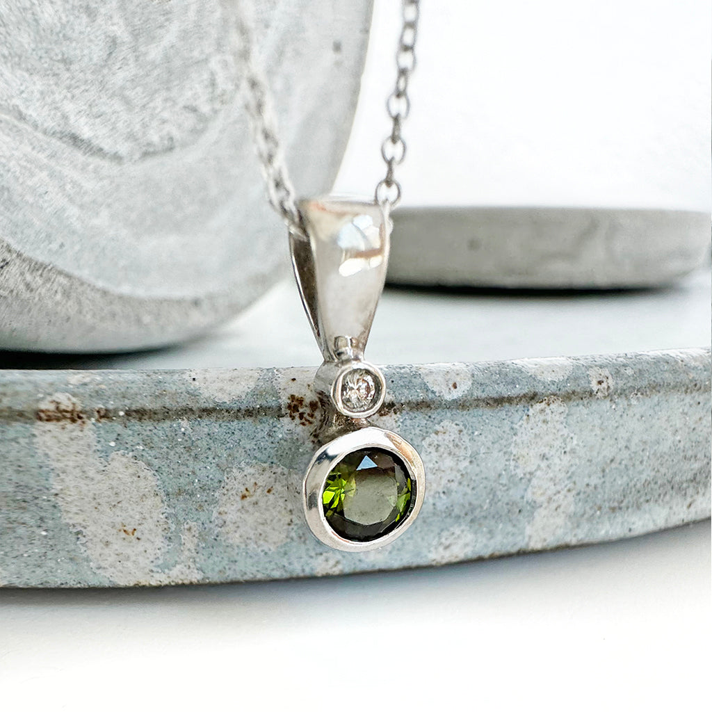 Green Tourmaline and Diamond Pendant