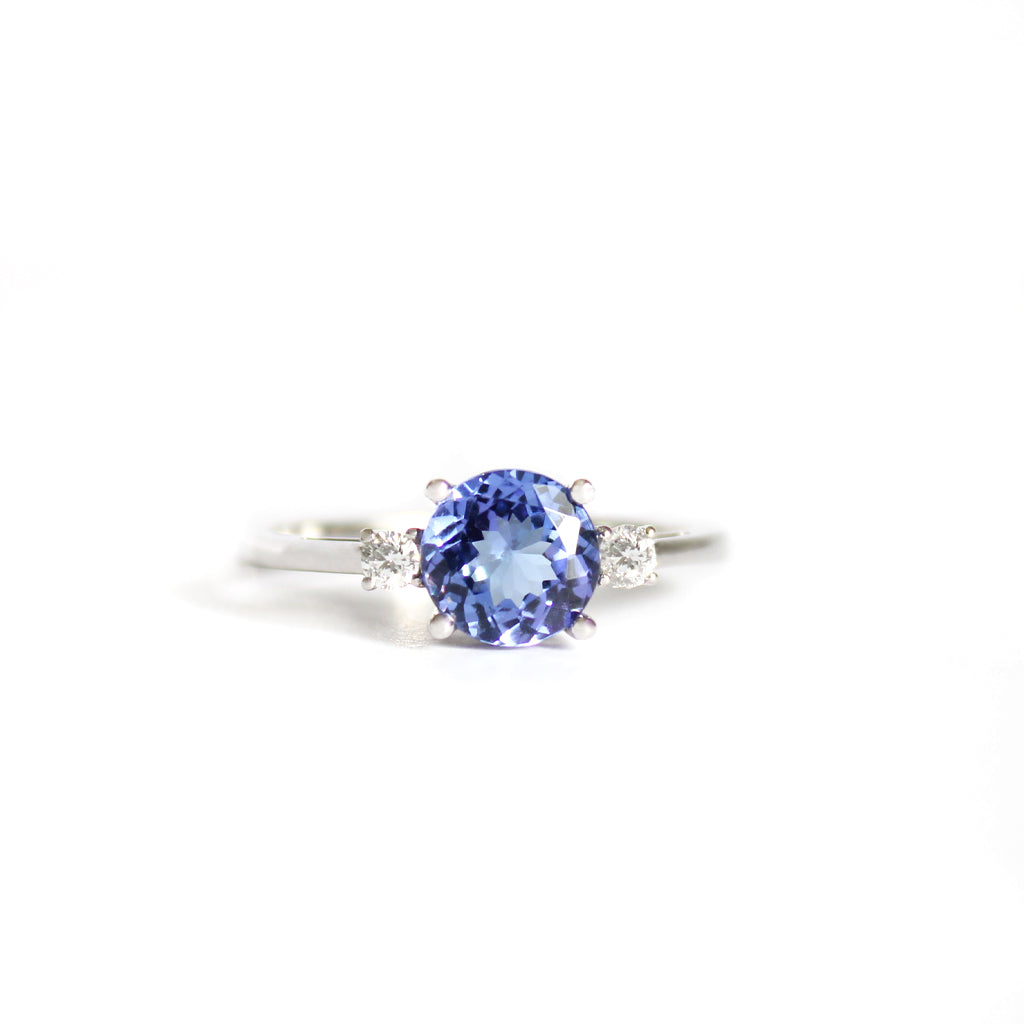 Elegant Round Cut Tanzanite with Perfect Accents Diamond Ring