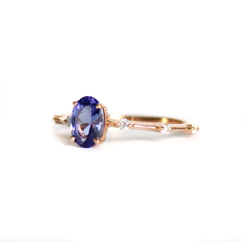 Enchanting Diamond Dotted Rose Gold Tanzanite Ring