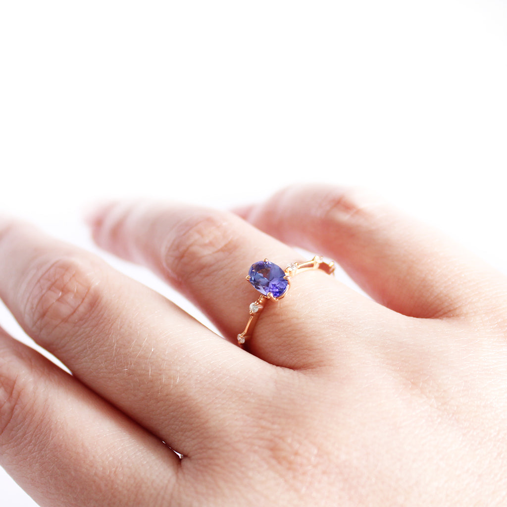 Enchanting Diamond Dotted Rose Gold Tanzanite Ring