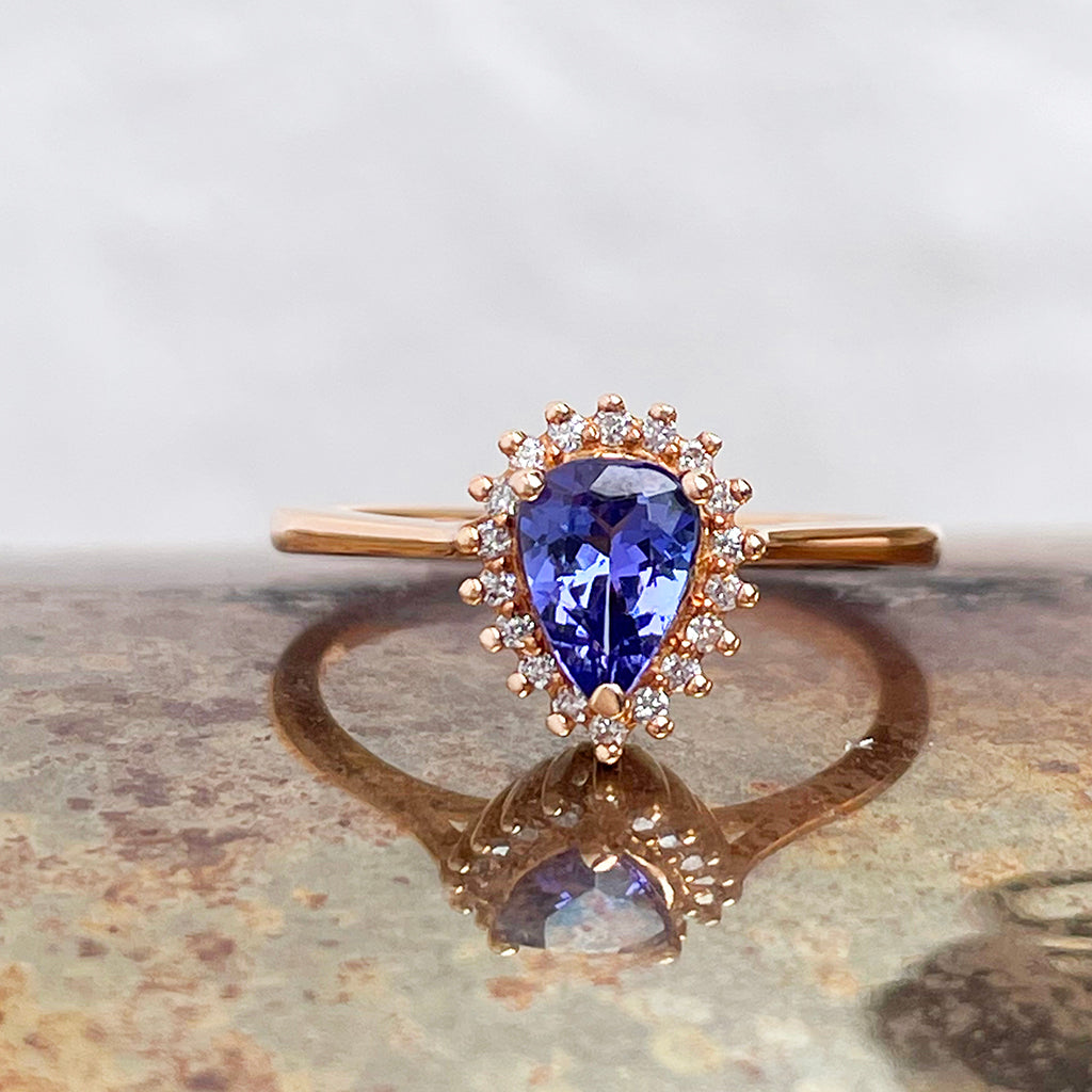 tanzanite and Diamond Rose gold ring