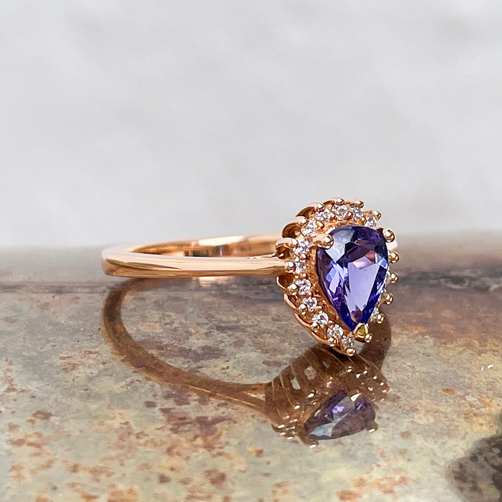 tanzanite and Diamond Rose gold ring