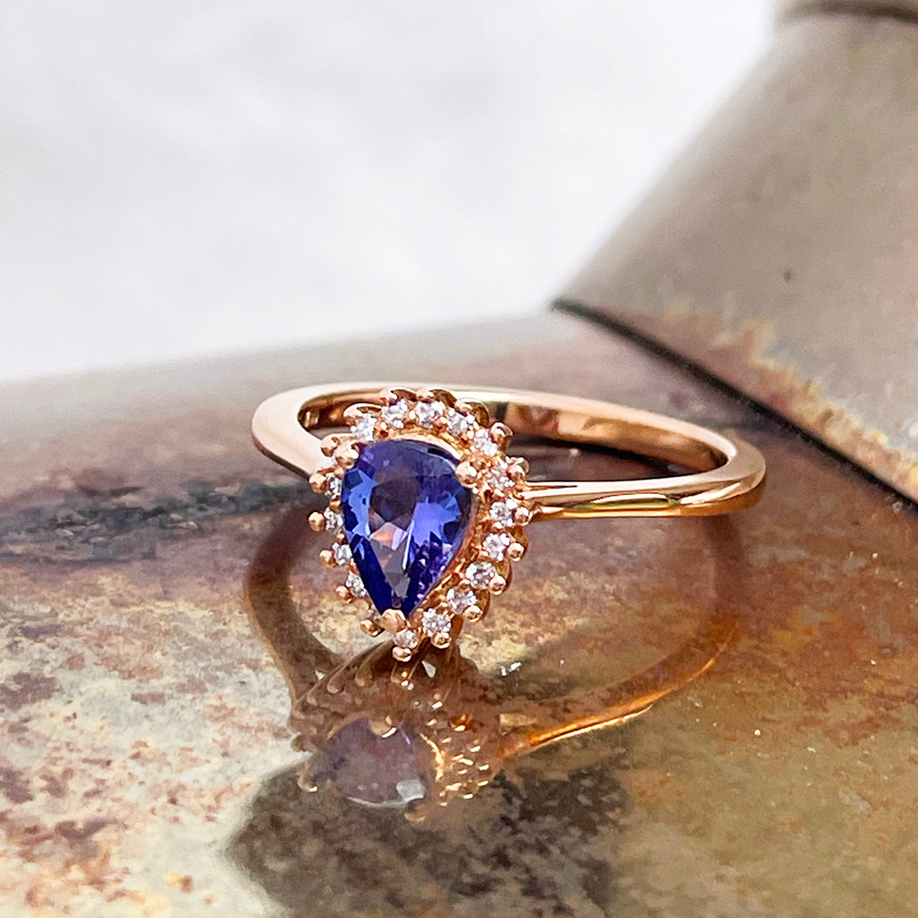 tanzanite and Diamond Rose gold ring