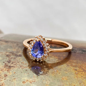 tanzanite and Diamond Rose gold ring