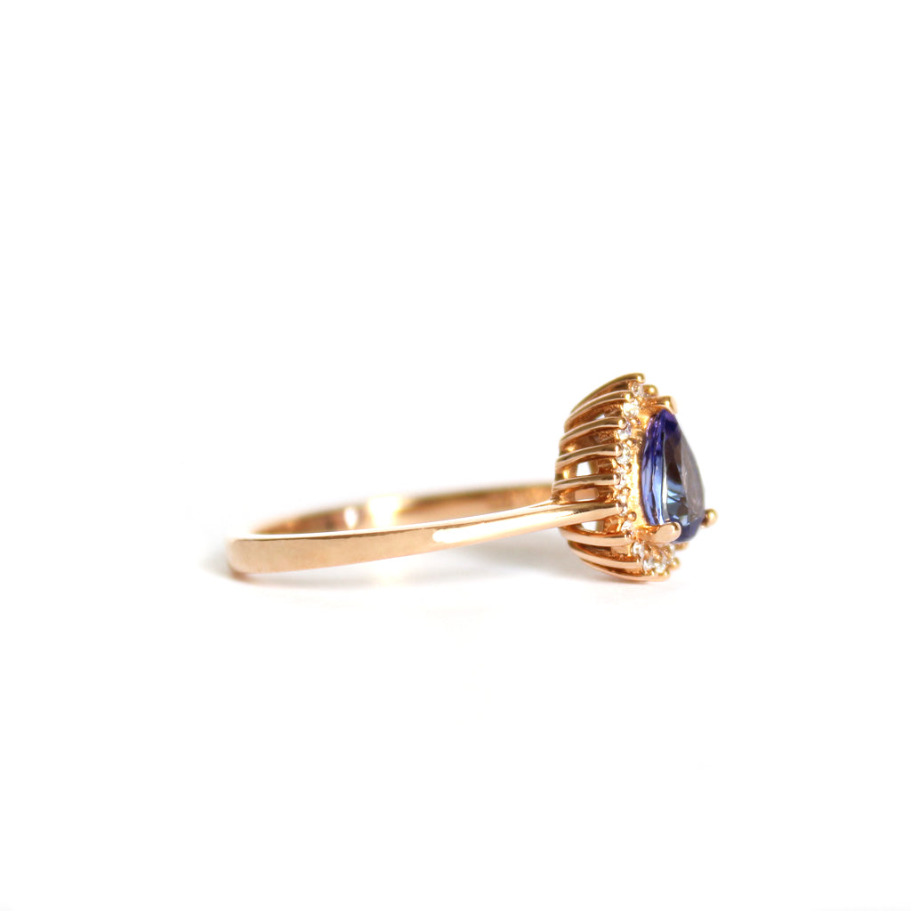 Ever Classic Pear Cut Diamond Halo Tanzanite Rose Ring